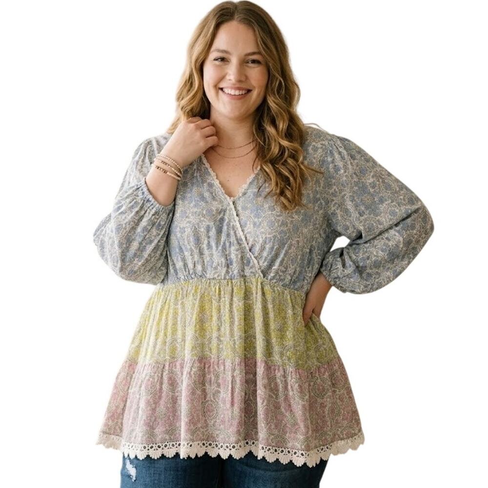 Boho Peasant Floral-Tapestry Blouse Size 22–24W